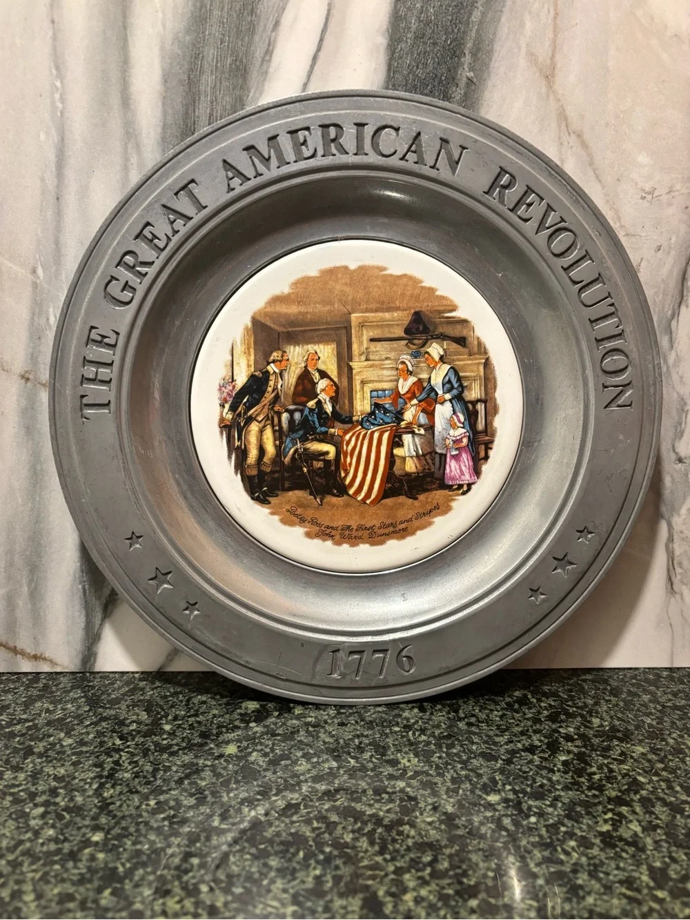 The Great American Revolution 1776 Decorative Pewter Plate with Flag Scene